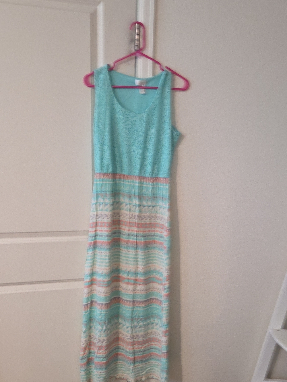 just be Aqua and Coral Striped Maxi Dress